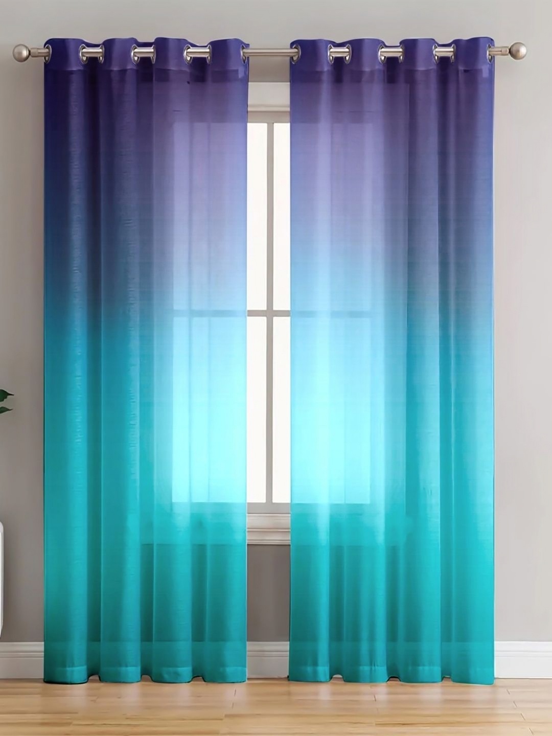 

HOMADORN Purple & Turquoise Blue Set of 2 Sheer Door Curtain