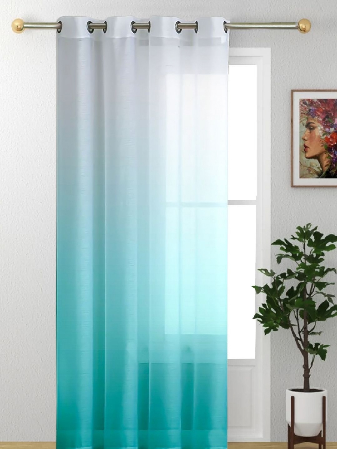HOMADORN Blue & White Sheer Door Curtain