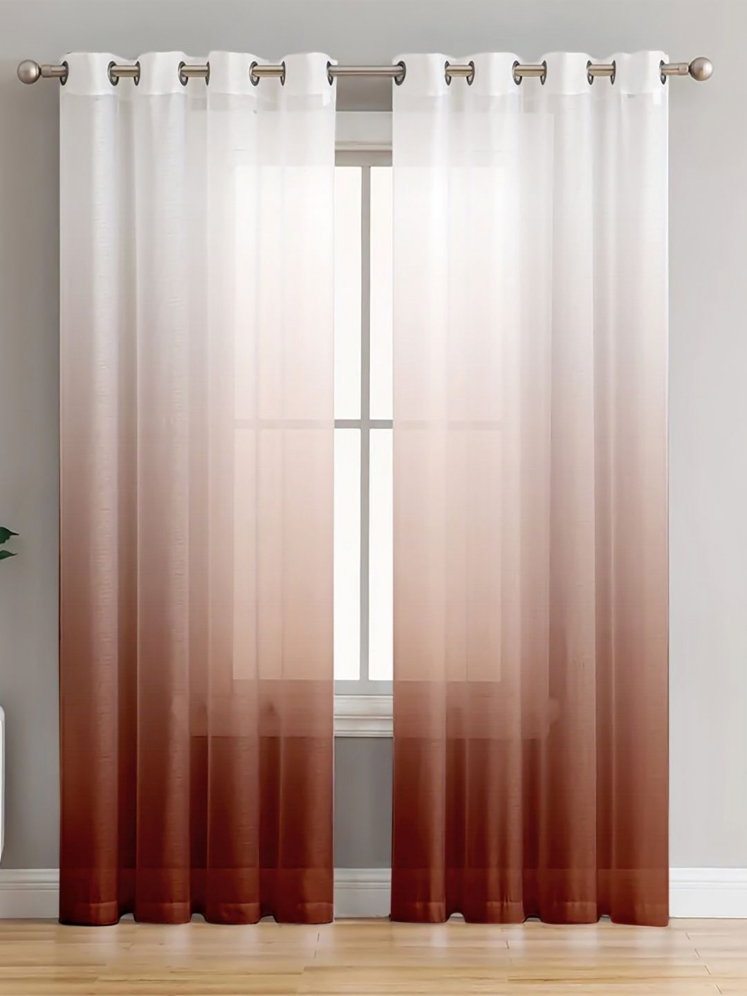 HOMADORN Brown & White Set of 2 Sheer Door Curtain
