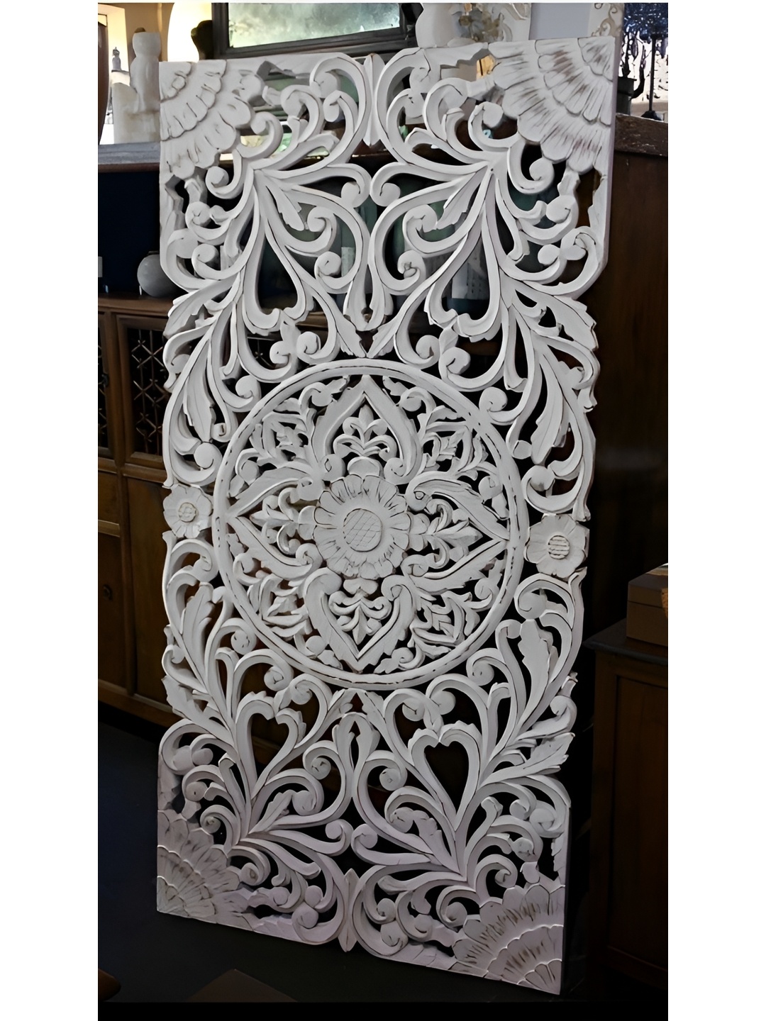 

VAS collection home White Textured Wooden Carved Wall Hanging