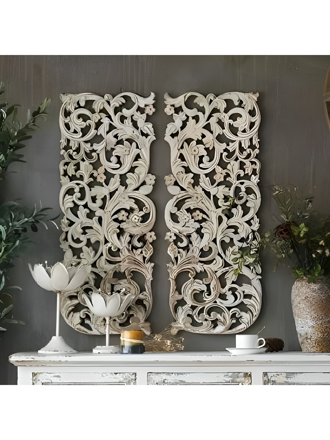 

VAS collection home 2-Pcs White Textured Wood Wall Decor