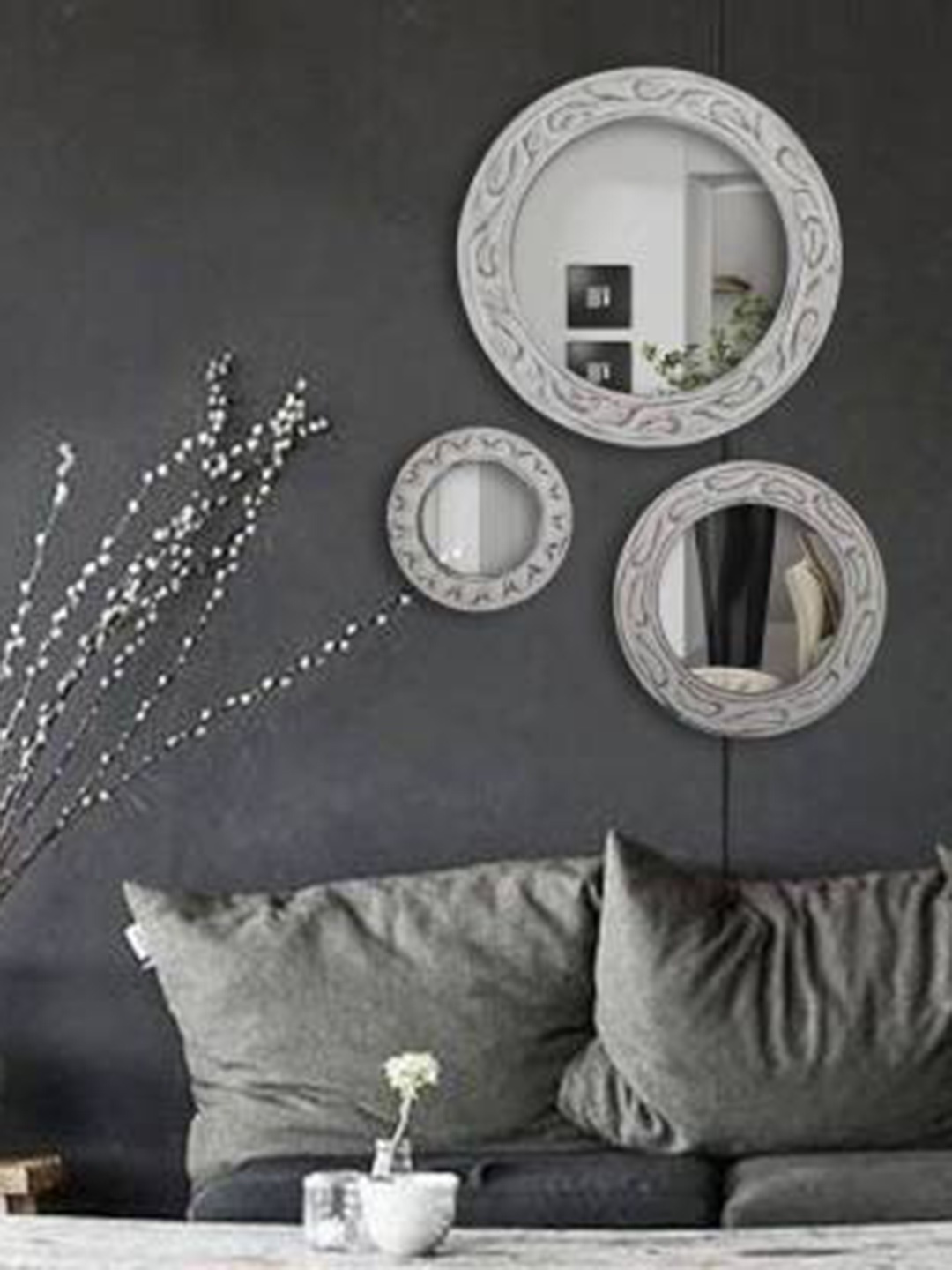 

VAS collection home 3-Pcs White Textured Wooden Wall Mirrors