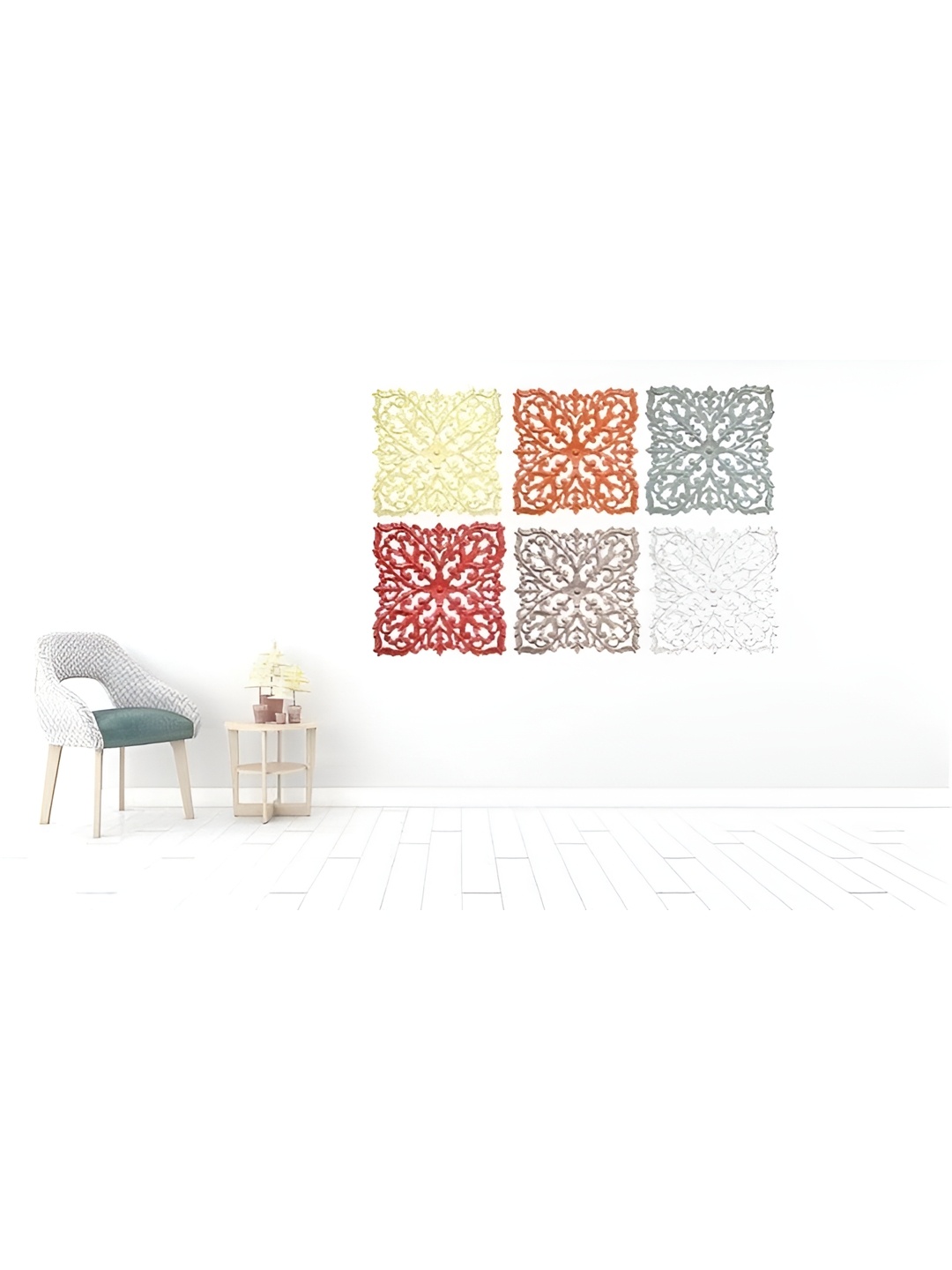 

VAS collection home White & Yellow 6 Pieces Textured Wooden Wall Hangings