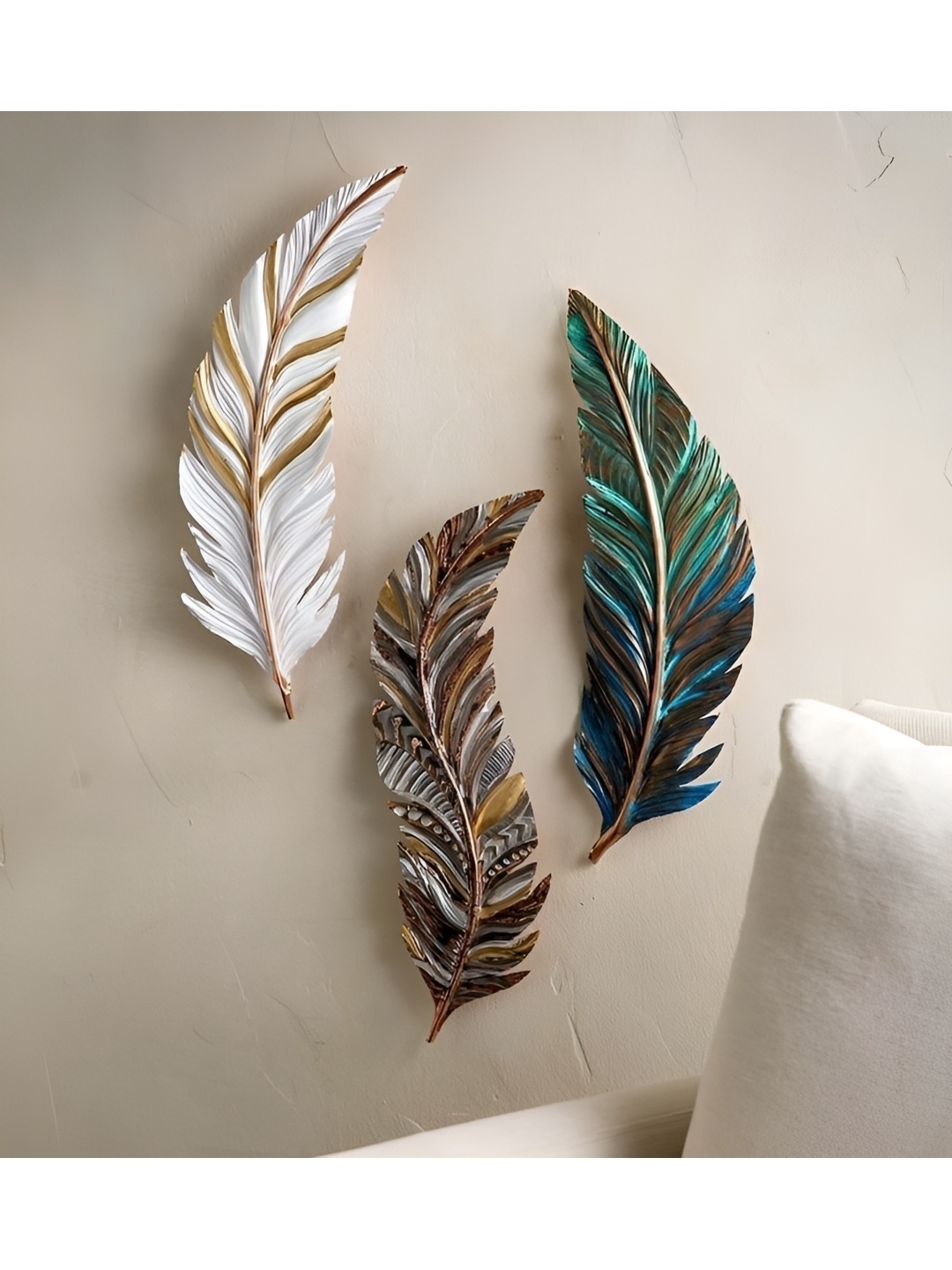 

VAS collection home White & Brown 3 Pieces Textured Wooden Abstract Wall Decor