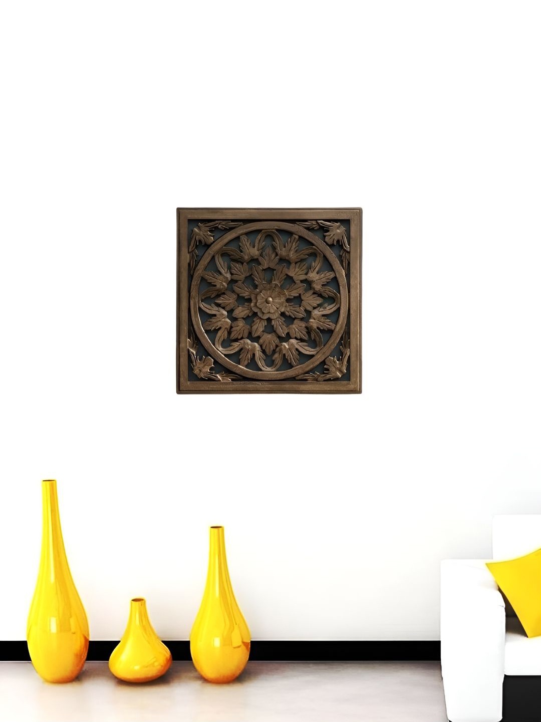 

VAS collection home Brown Self Design Suare Shaped Wooden Wall Decor Plate