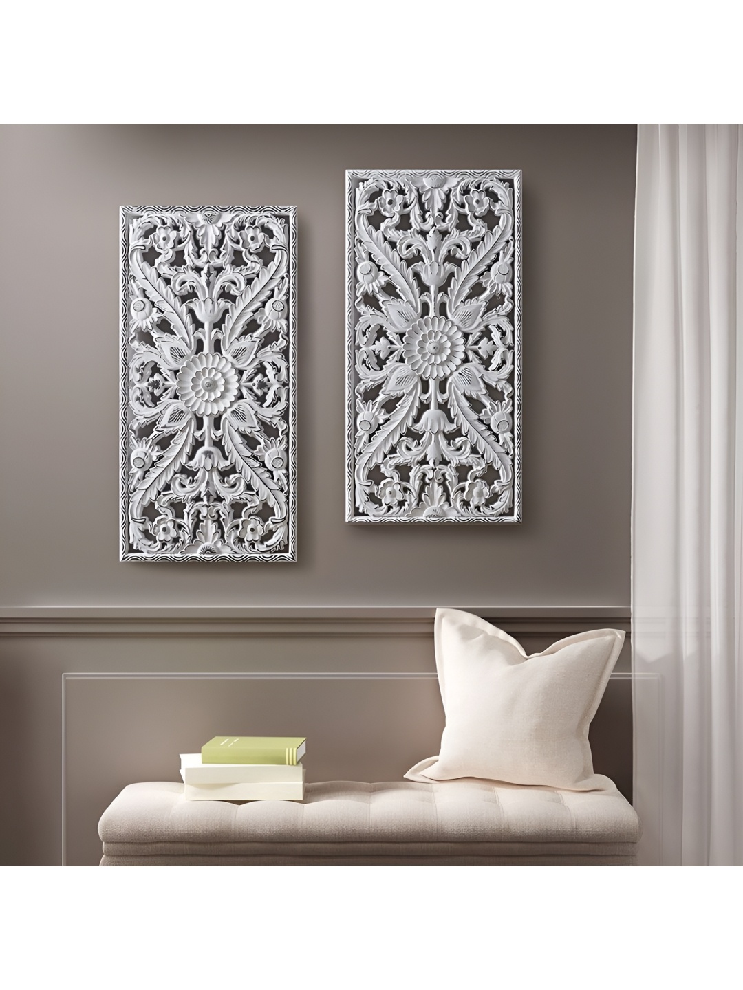 

VAS collection home White 2 Pieces Textured Wooden Wall Decor