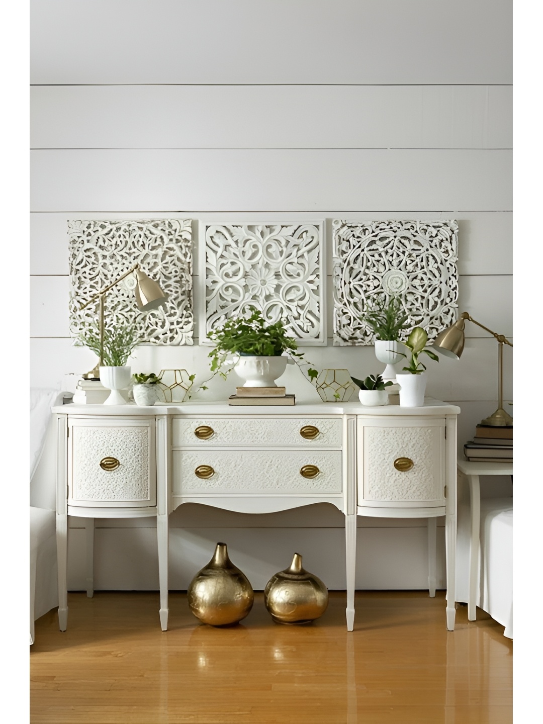 

VAS collection home White 3 Pieces Textured Wooden Hanging Wall Decor