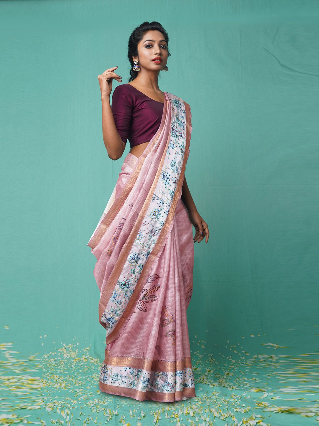 

Unnati Silks Ethnic Motifs Zari Pure Silk Handloom Kota Saree, Peach