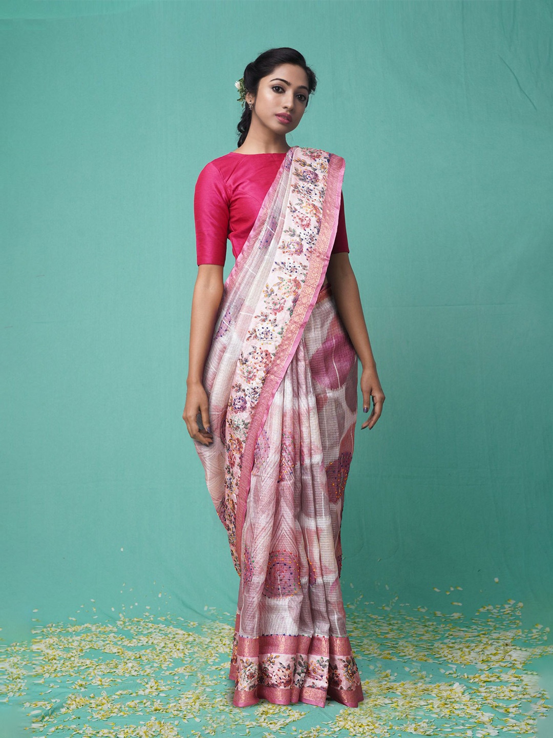 

Unnati Silks Ethnic Motifs Zari Pure Silk Handloom Kota Saree, Pink