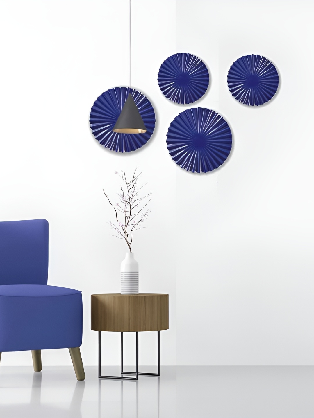 

VAS collection home Blue 4 Pieces Textured Wooden Wall Plates