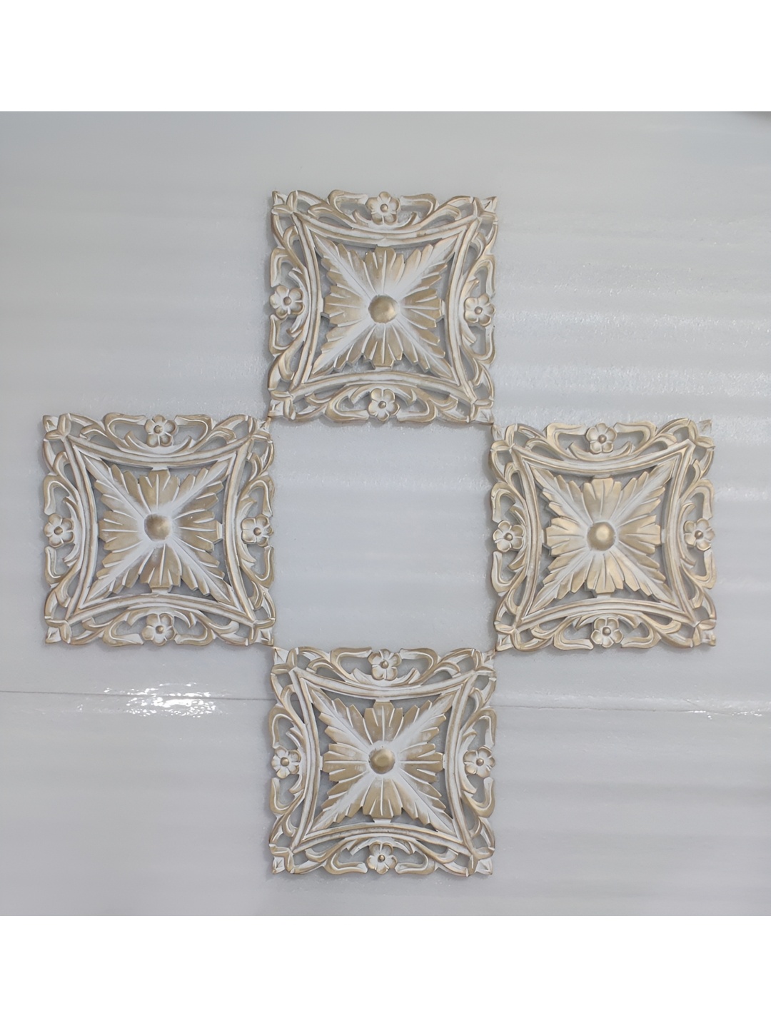 

VAS collection home 4-Pcs White & Yellow Textured Wooden Wall Decors