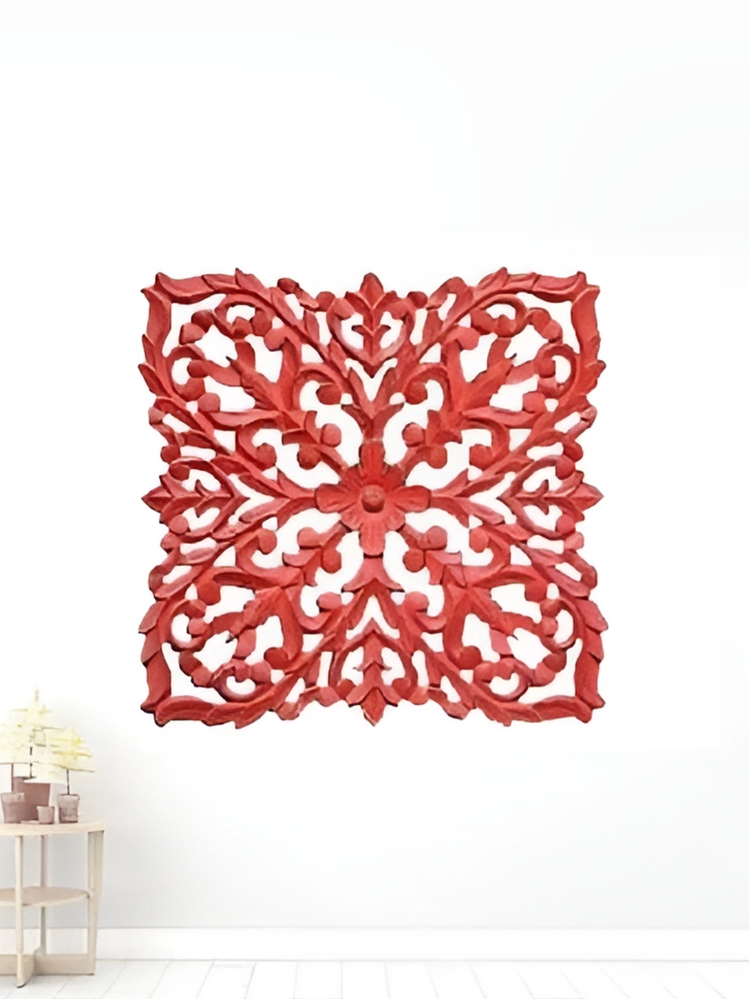 VAS collection home Red Textured Wooden Wall Decor Plate