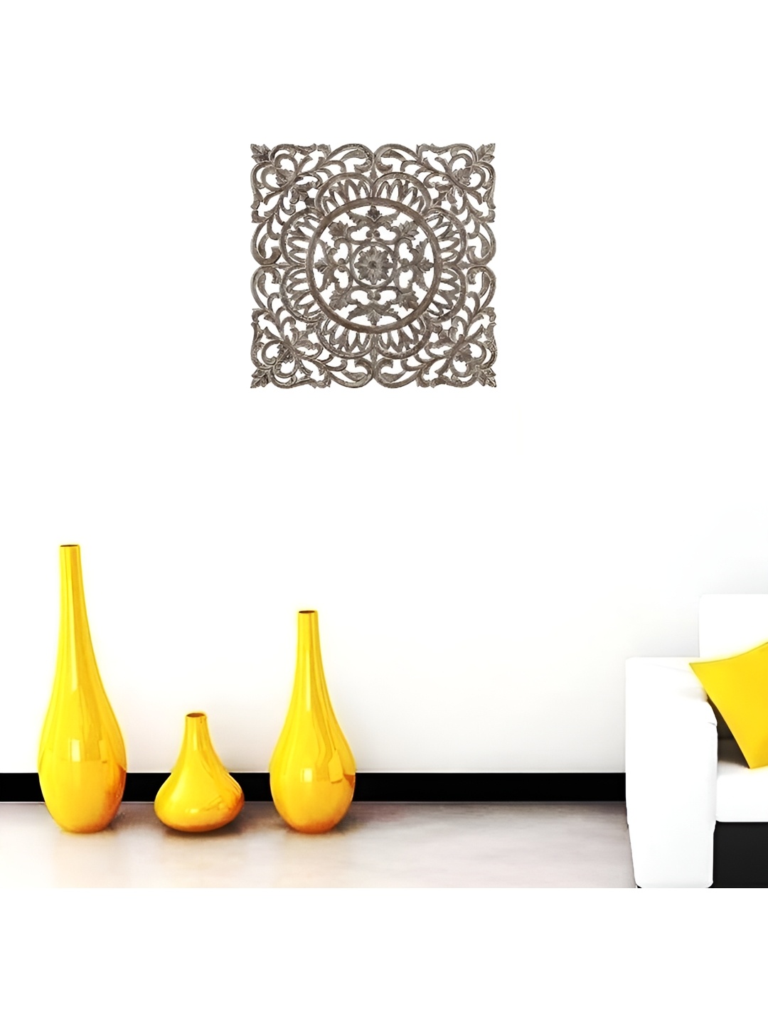 

VAS collection home Brown Self Design Square Shaped Wooden Wall Decor Plate