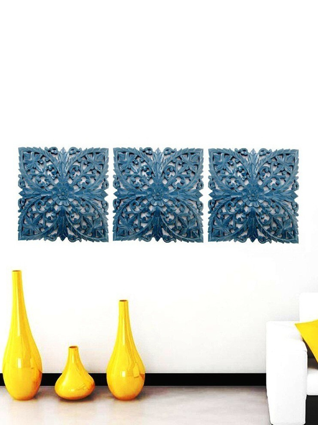 

VAS collection home Blue 3 Pieces Textured Wooden Wall Plates