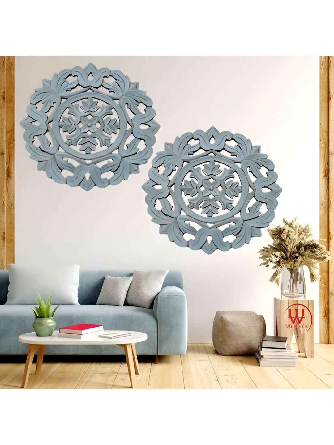 

VAS collection home Pack of 2 Self Design Wooden Wall Decors, Grey