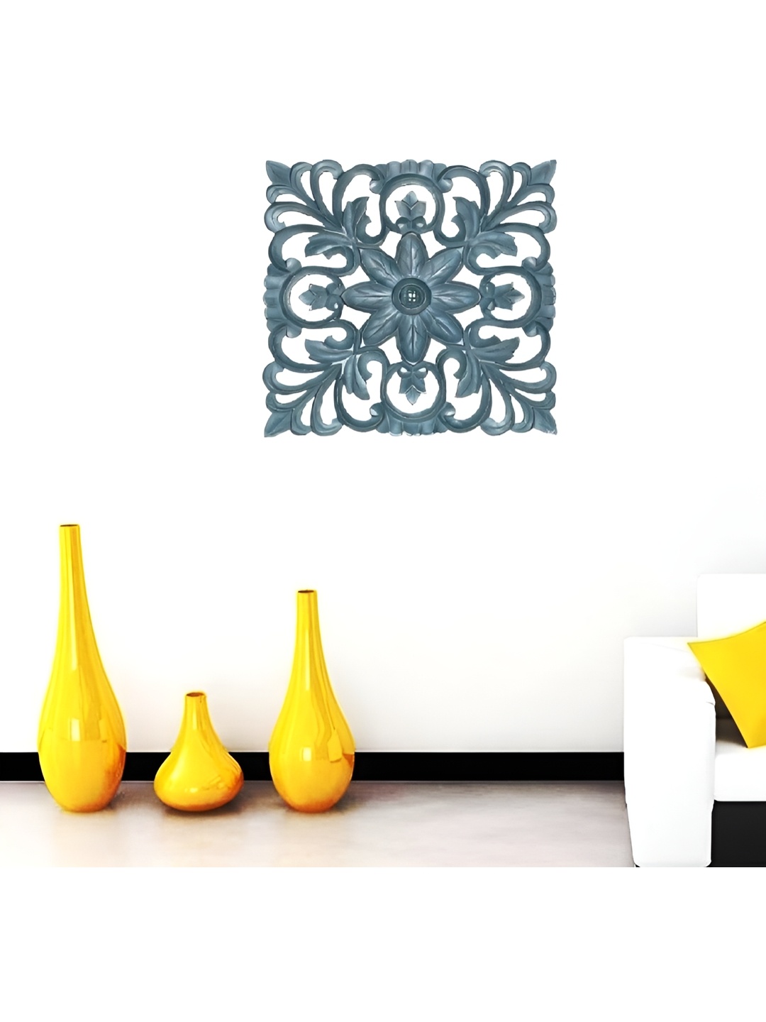 VAS collection home Grey Self Designed Square Shaped Wood Wall Decor Plate