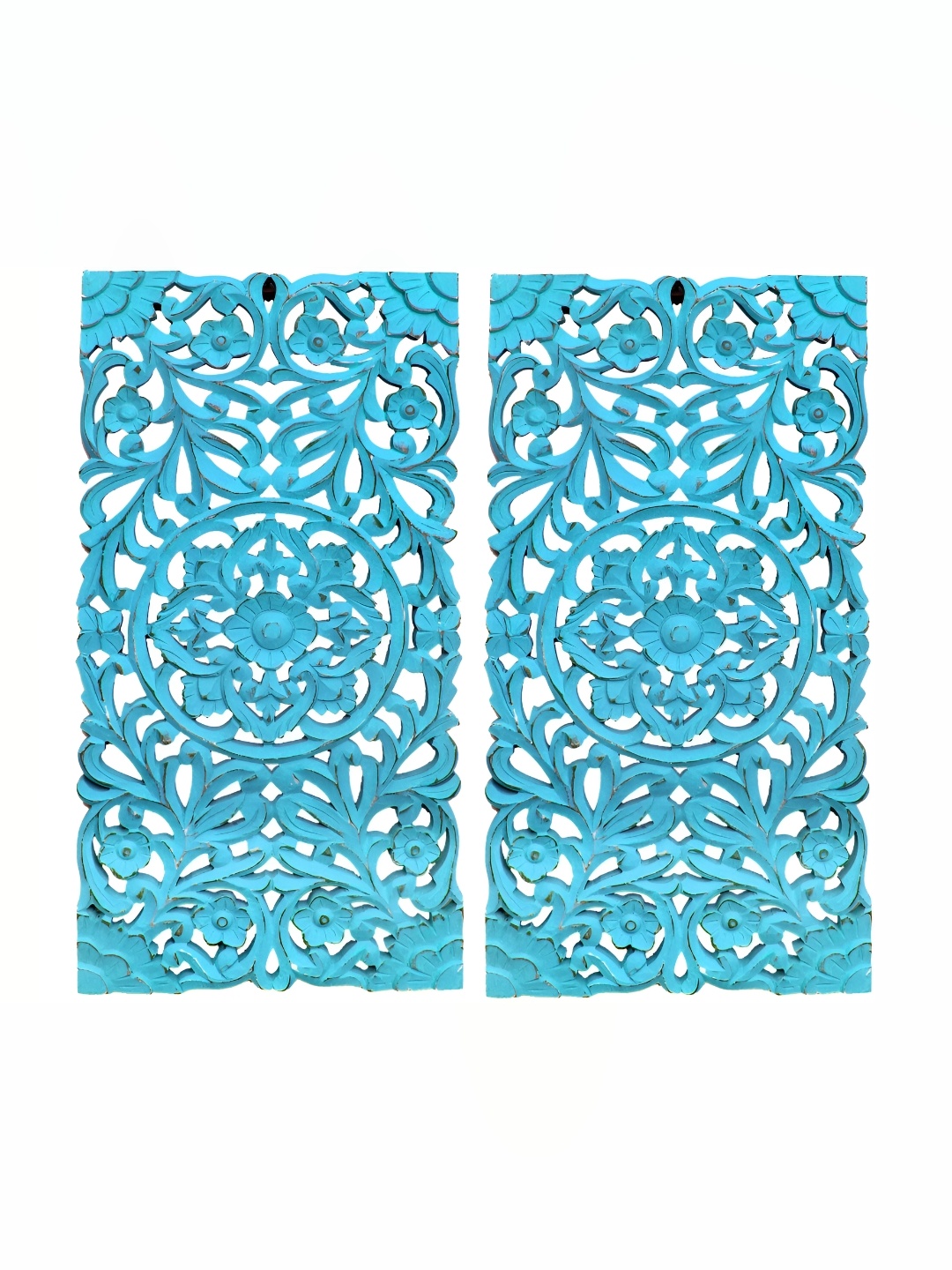 VAS collection home Blue 2 Pieces Textured Wooden Wall Decor Plates