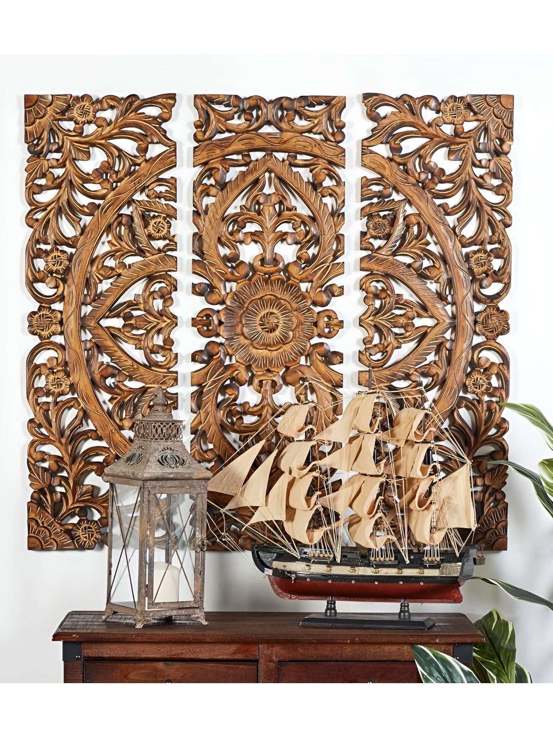 

VAS collection home Brown 3 Pieces Textured Wood Wall Decor