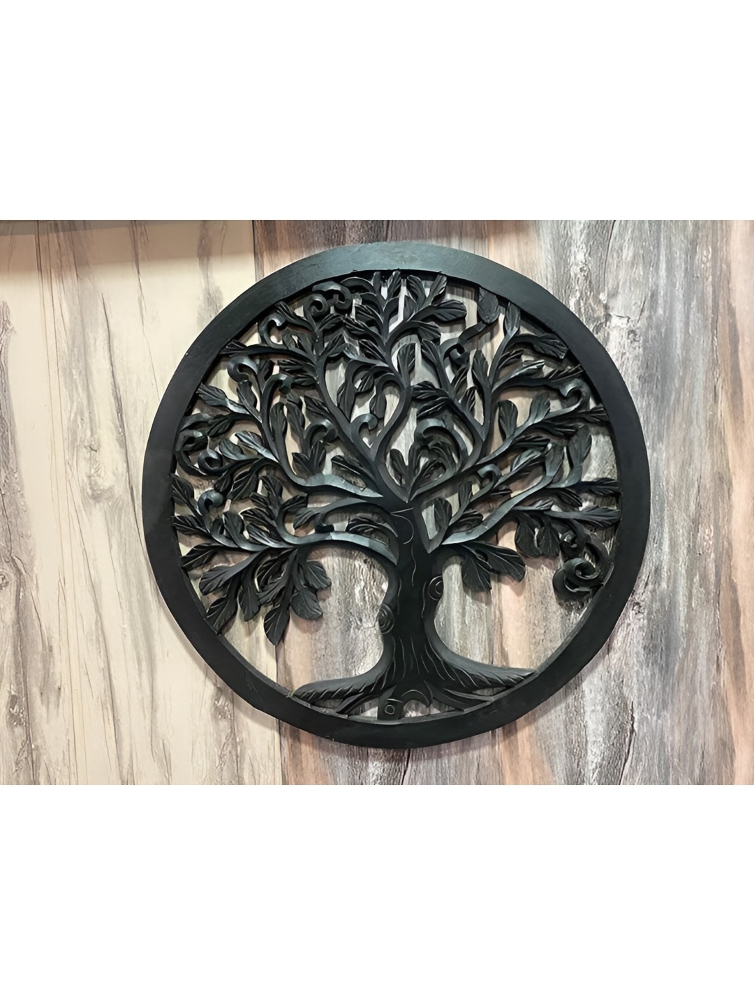 

VAS collection home Black Tree Designed Round Shaped Wood Wall Decor Plate
