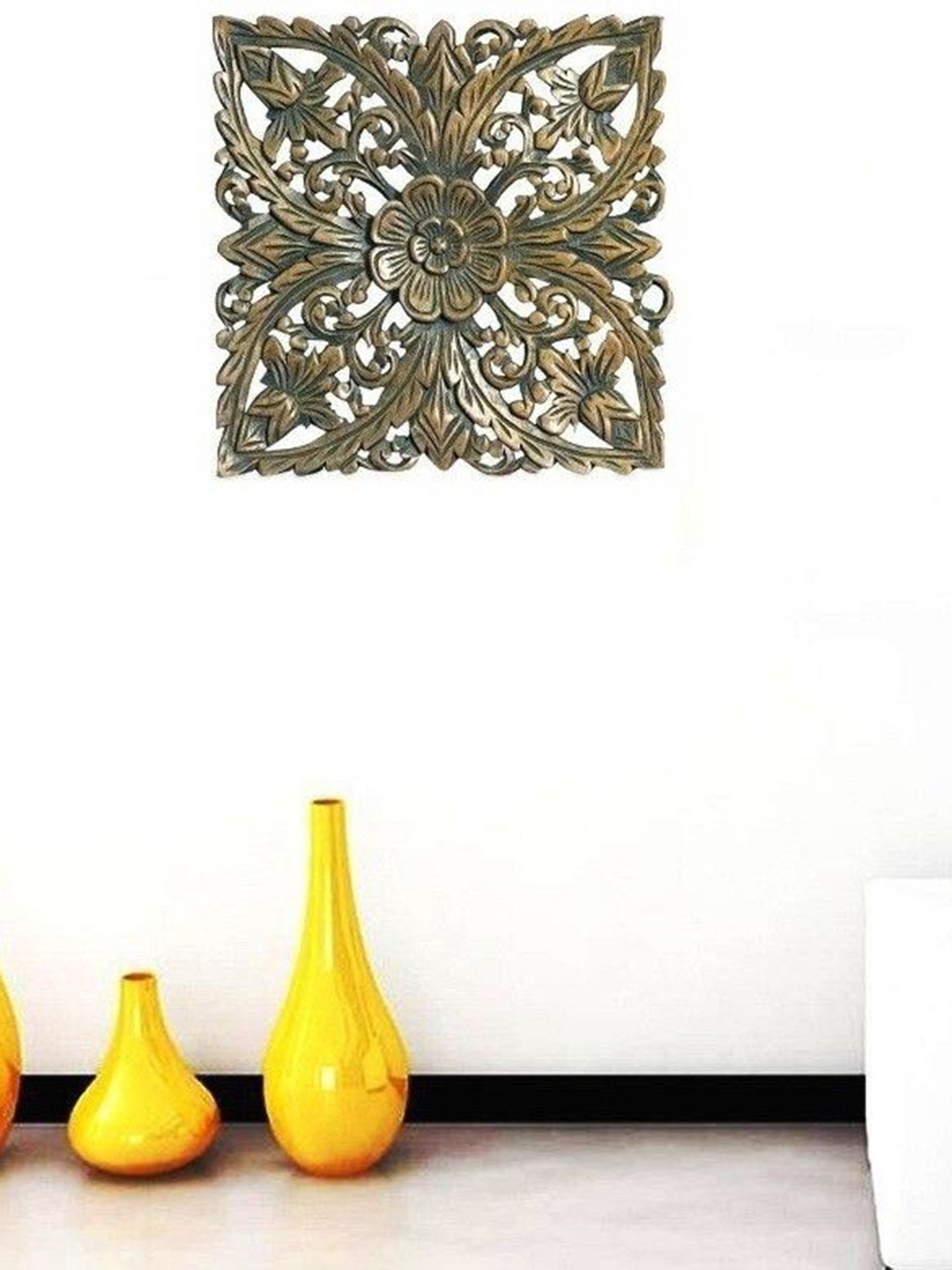 

VAS collection home Brown Textured Wooden Wall Decor, Gold