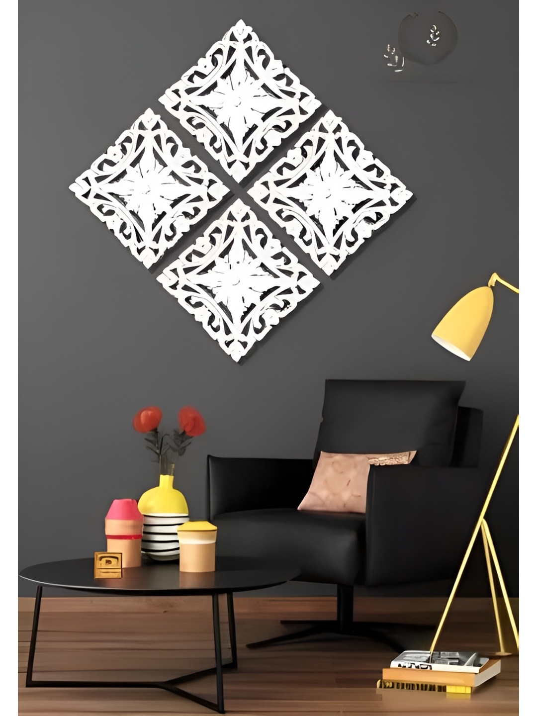 

VAS collection home Pack Of 4 Self Design Wooden Wall Decors, White