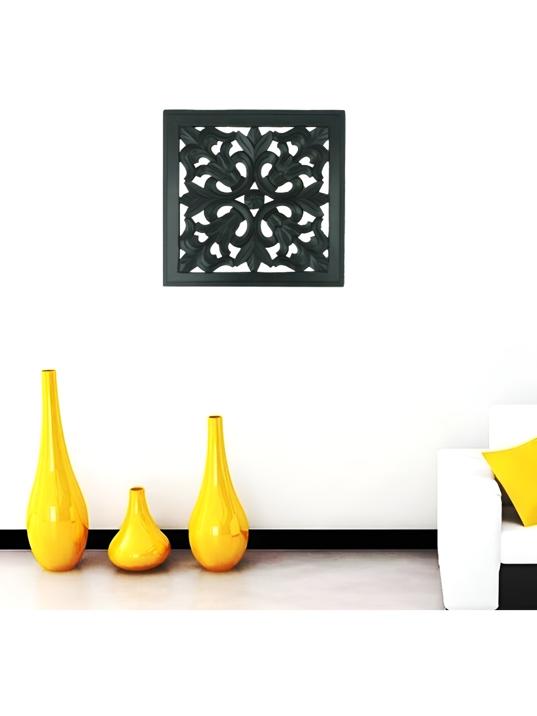 

VAS collection home Black Self Designed Square Shaped Wooden Wall Decor Plate