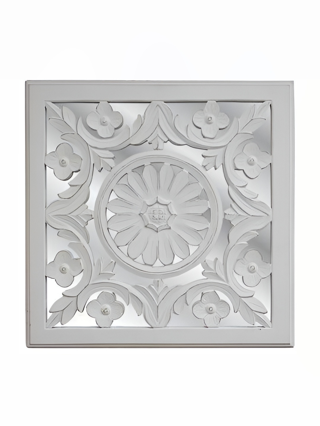 VAS collection home Off White Self Design Square Shaped Wooden Wall Plate