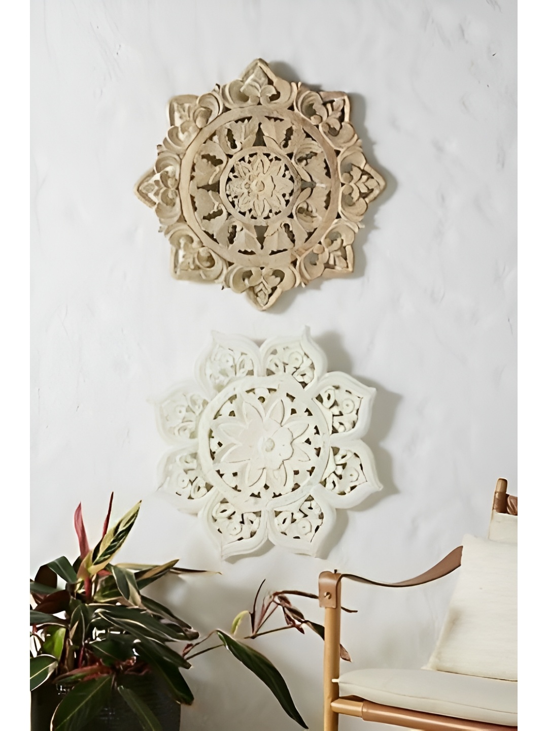 

VAS collection home 2Pcs Cream-Colored & White Textured Wall Decor Plate