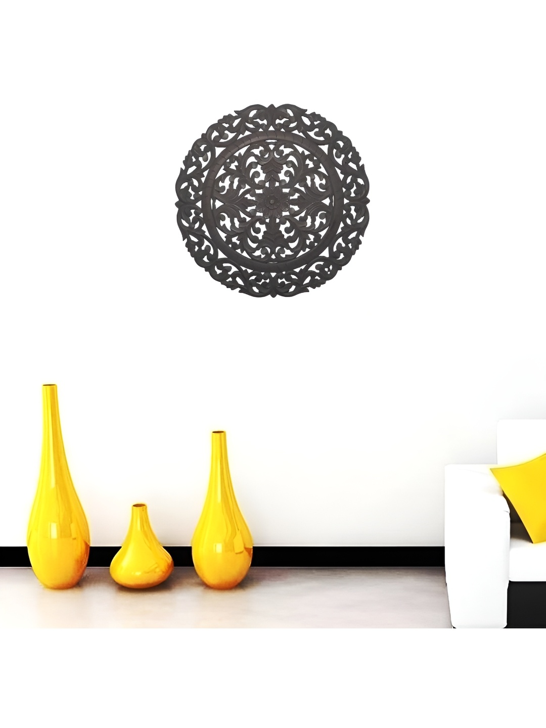 

VAS collection home Black Self Designed Round Shaped Wooden Wall Decor Plate