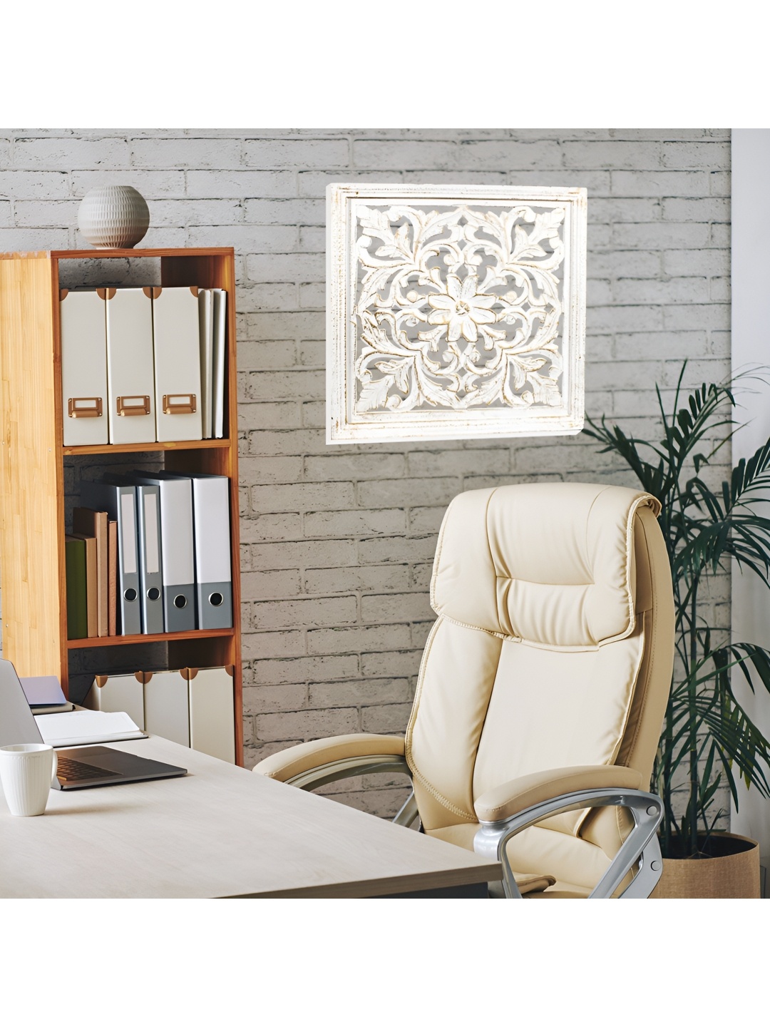 

VAS collection home White Self Design Square Wooden Wall Hanging