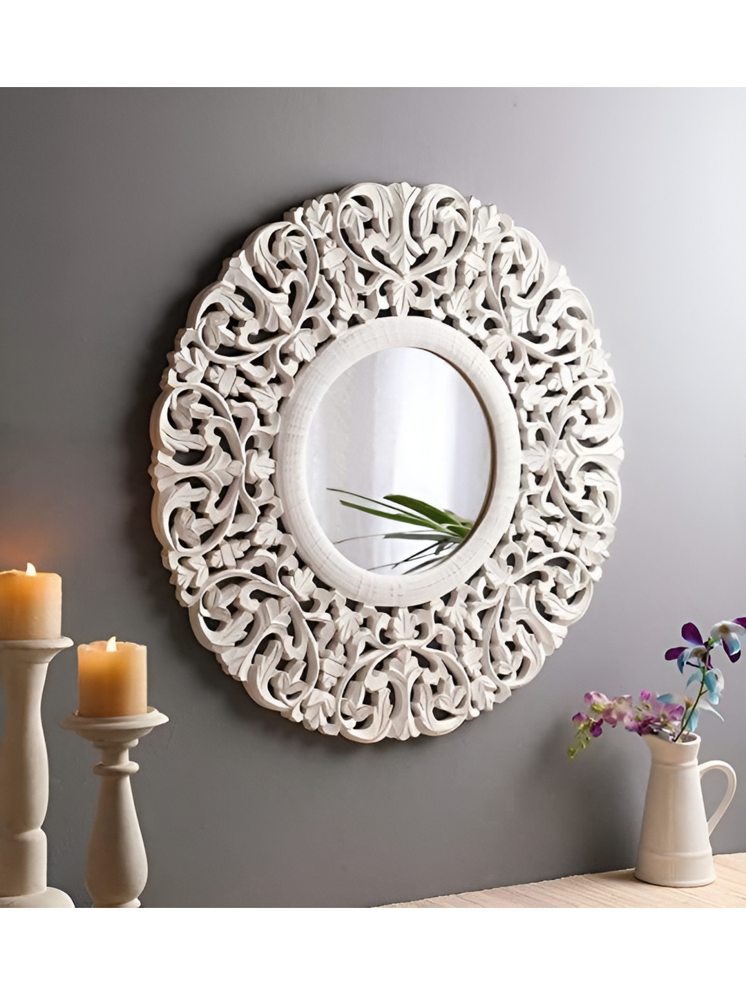 

VAS collection home White Textured Wooden Wall Mirror