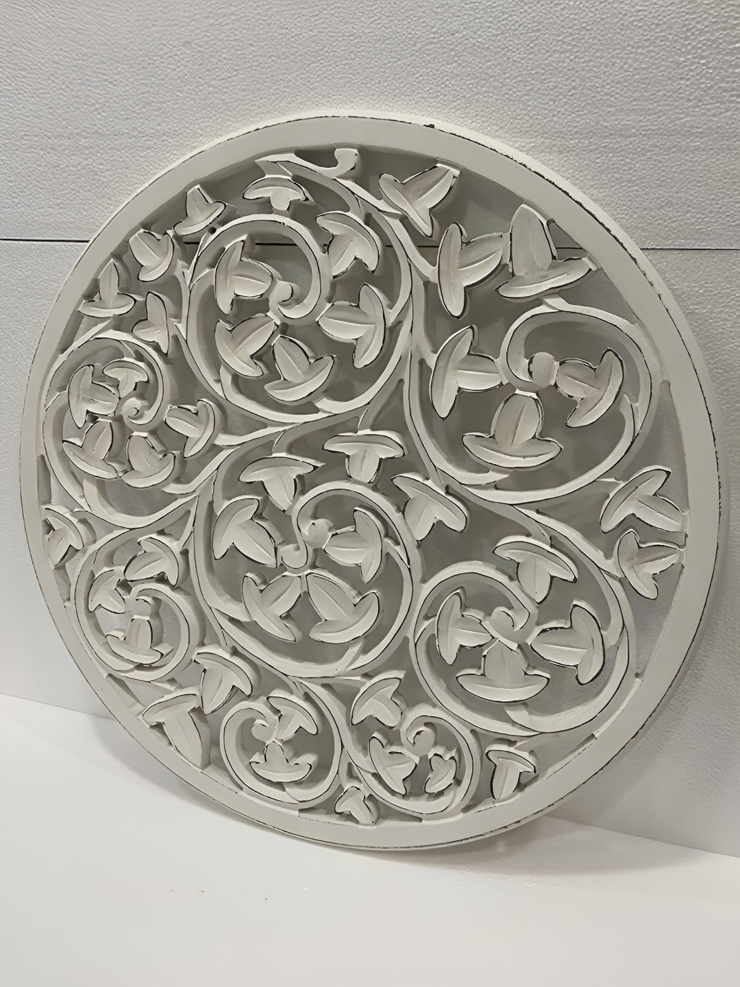 VAS collection home White Self Designed Round Shaped Wooden Wall Decor