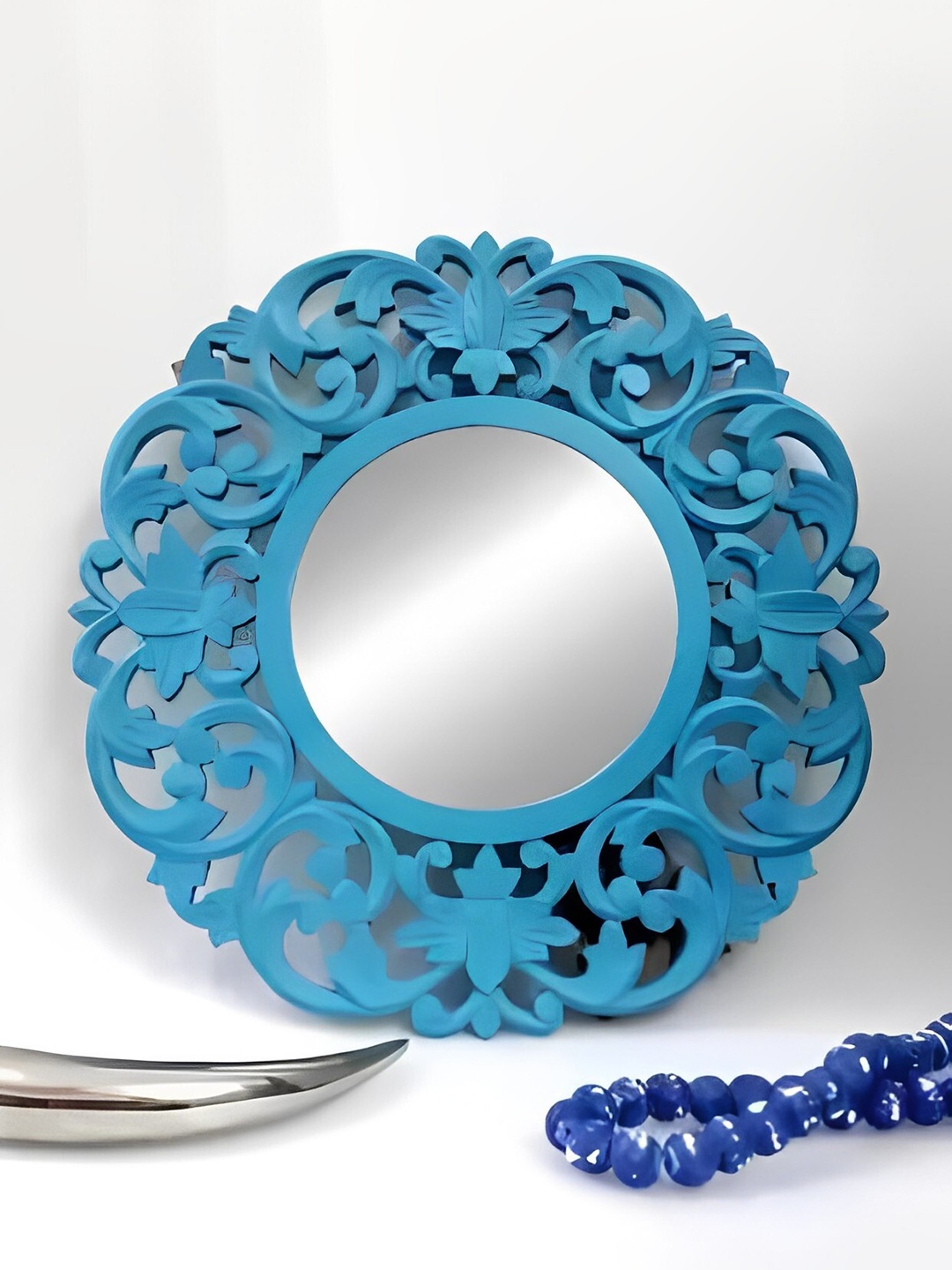 

VAS collection home Blue Textured Wooden Wall Mirror