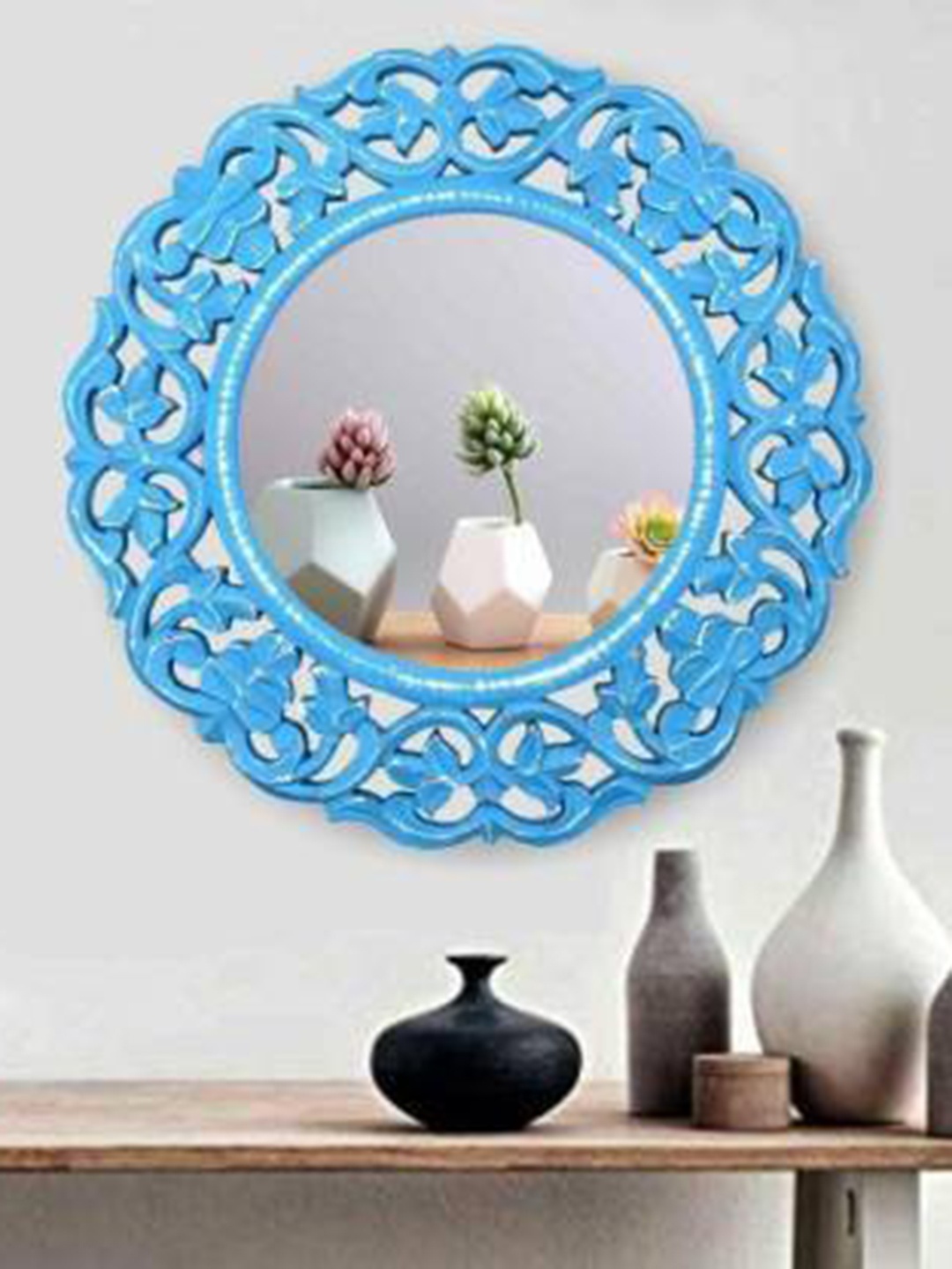 

VAS collection home Blue Textured Wooden Wall Mirror