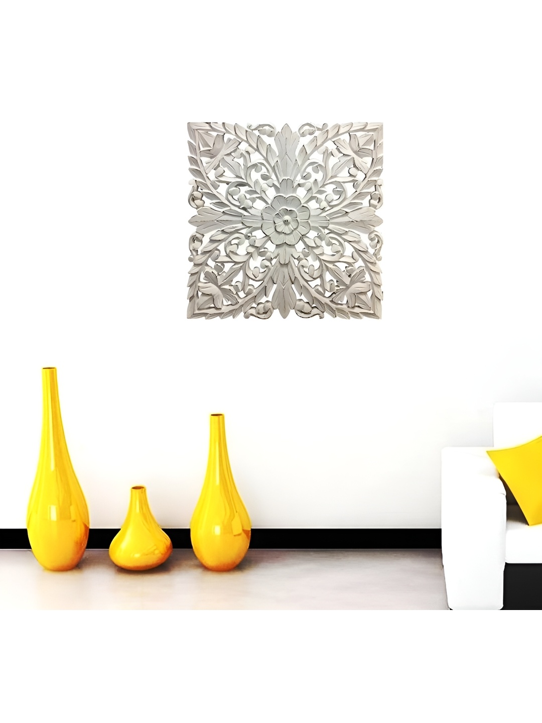 

VAS collection home White Self Designed Square Shaped Wood Wall Decor Plate