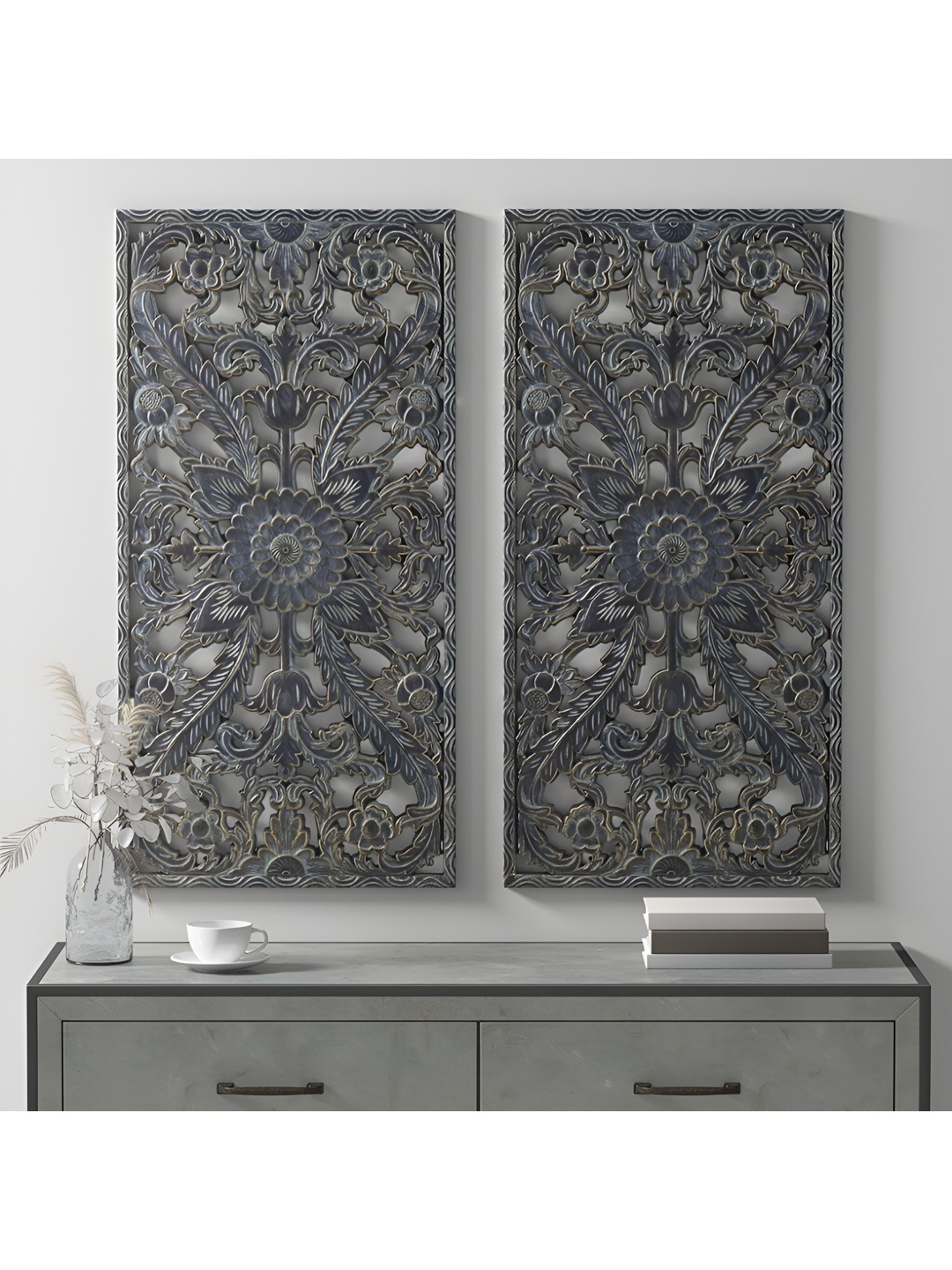 

VAS collection home Black 2 Pieces Self Designed Wooden Hanging Wall Decor