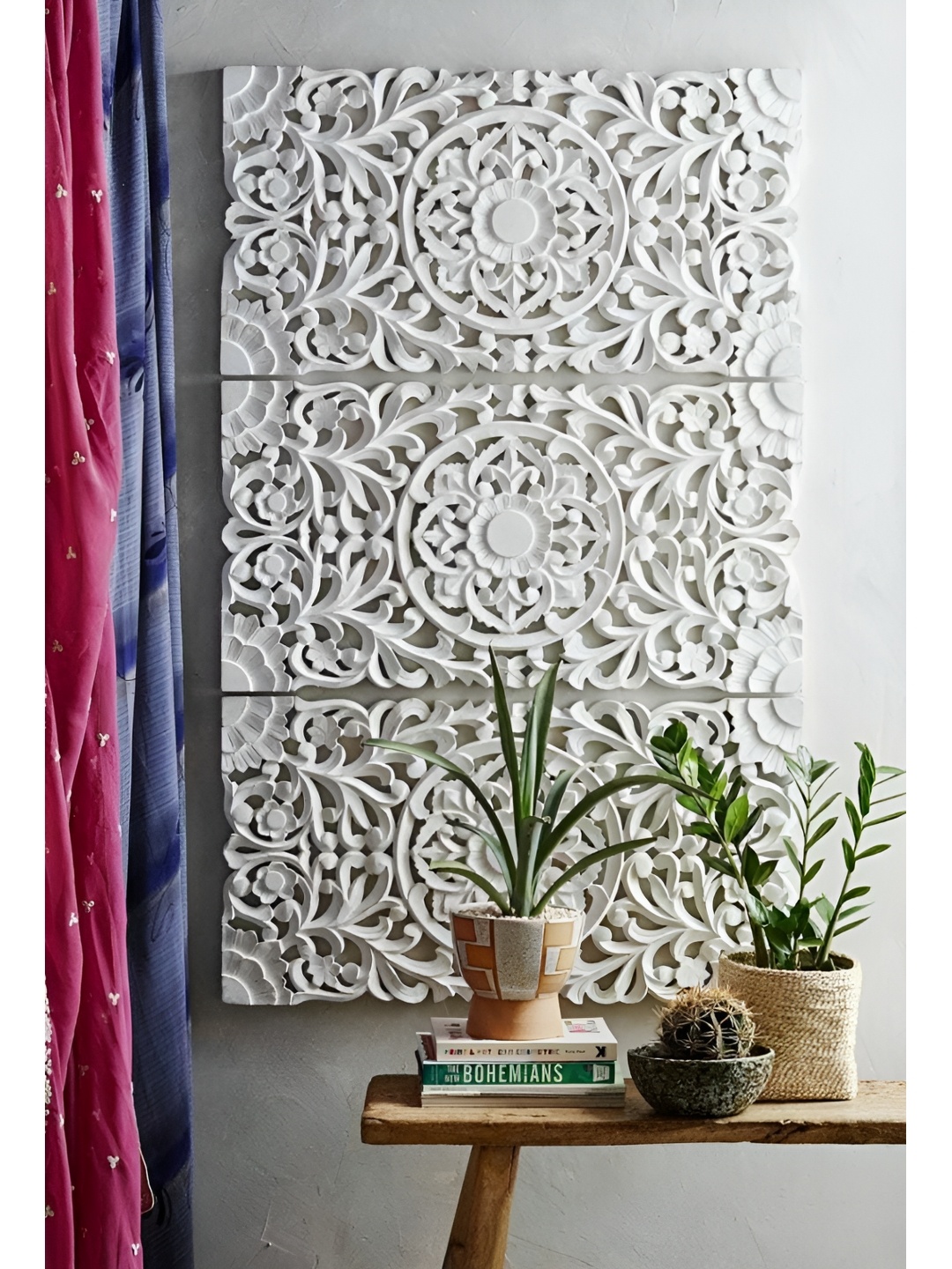 VAS collection home White 3 Pieces Textured Wooden Wall Decor Plate