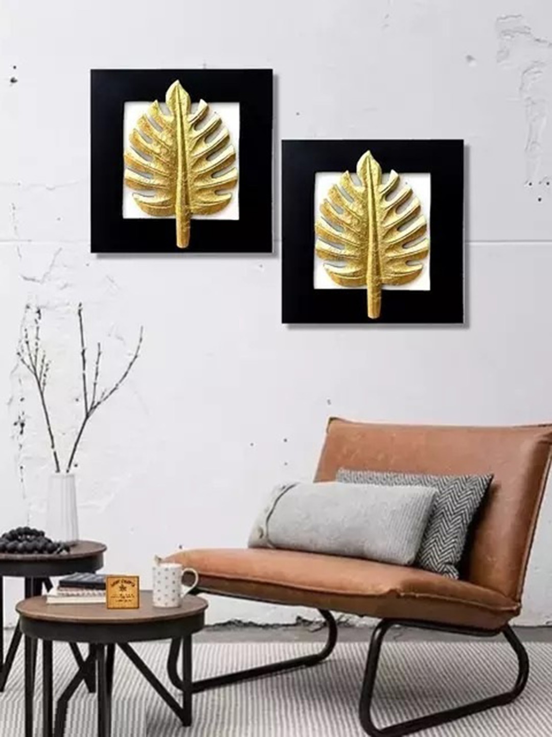 

VAS collection home Gold Toned 2 Pcs Textured Wooden Wall Plates