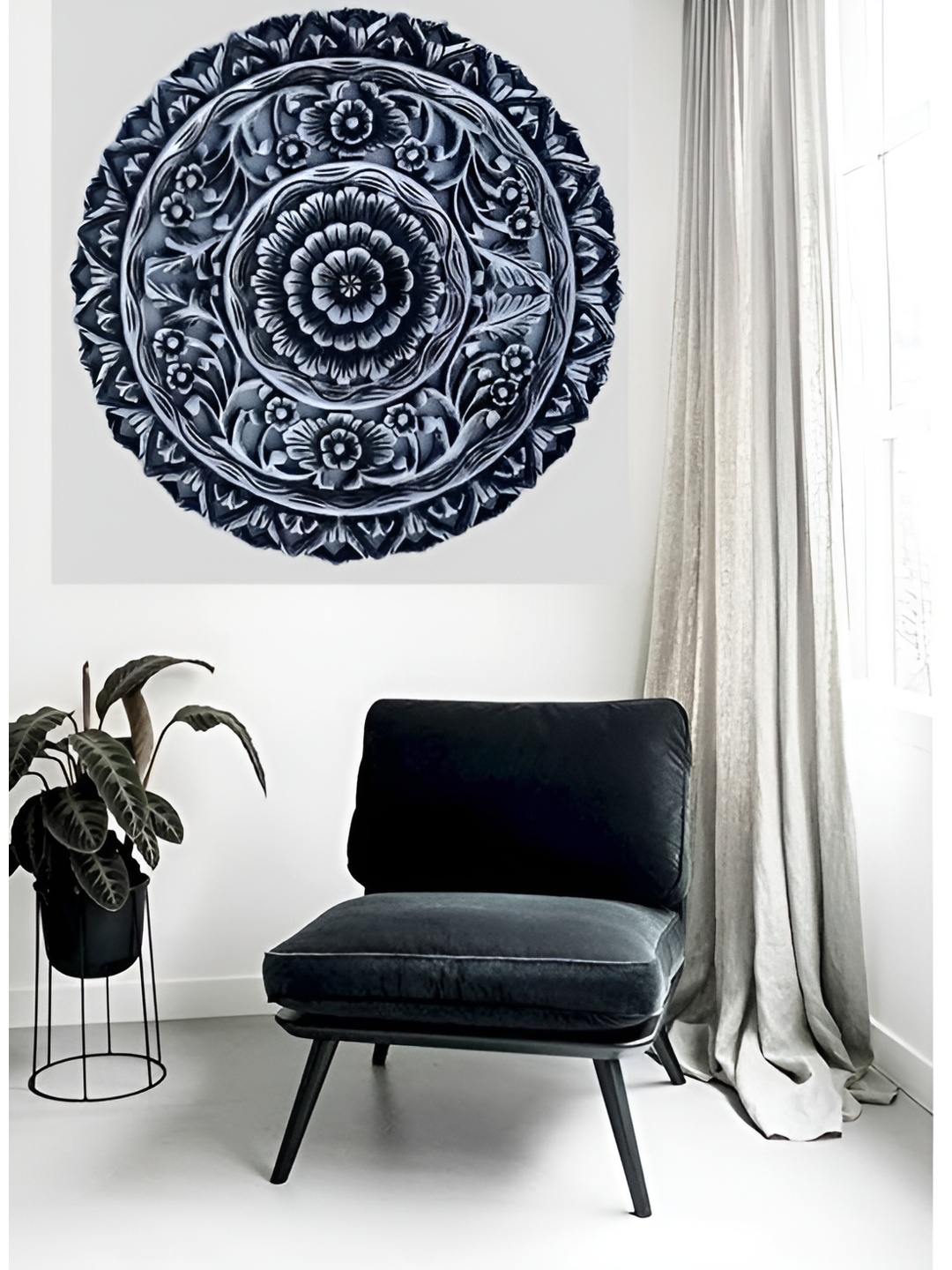 

VAS collection home Silver Toned & Grey Self Designed Round Shaped Wood Wall Decor