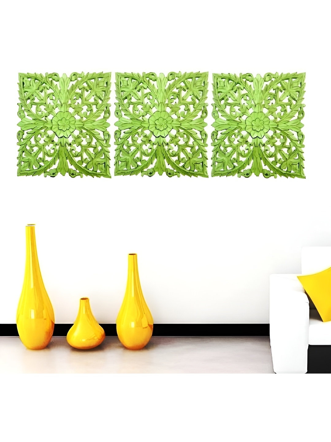 

VAS collection home Green 3 Pieces Textured Wooden Wall Decor Plate
