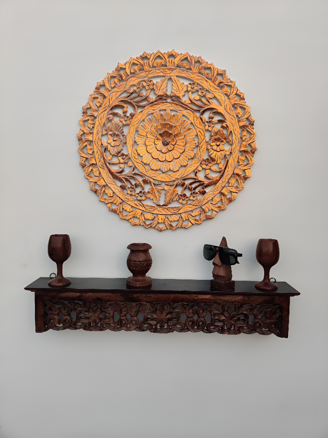 VAS collection home Yellow Floral Textured Round Wooden Wall Plates