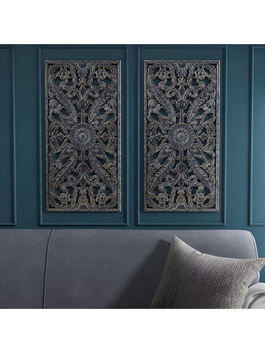 VAS collection home Blue 2 Pieces Carved Hanging Wall Decor