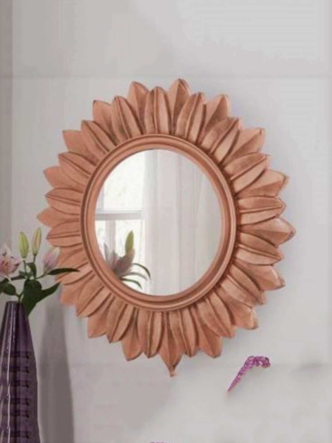 

VAS collection home Brown Textured Wooden Wall Mirror, Copper