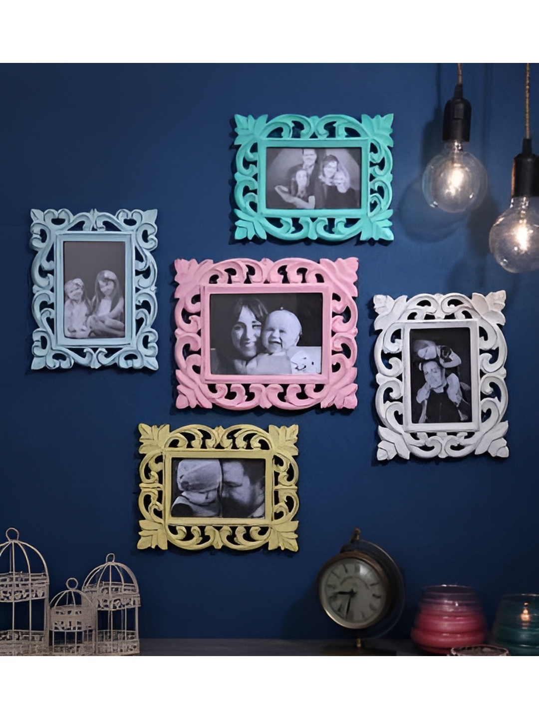 

VAS collection home Pack Of 5 Wooden Wall Photo Frames, Blue