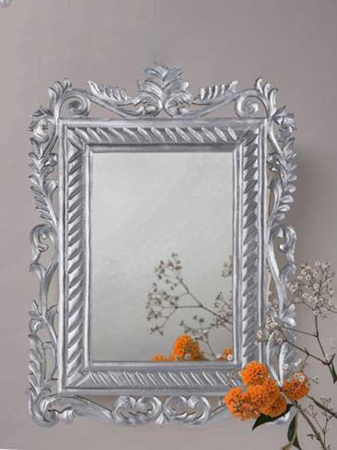 VAS collection home Wooden Decorative Wall Mirrors, Silver