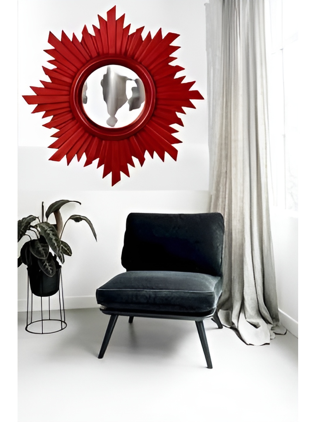 VAS collection home Red Textured Wooden Wall Mirror