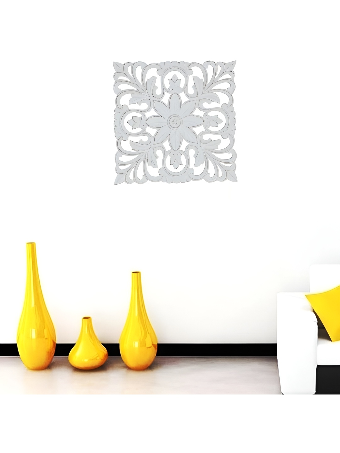 VAS collection home White Self Design Square Wooden Wall Hangings