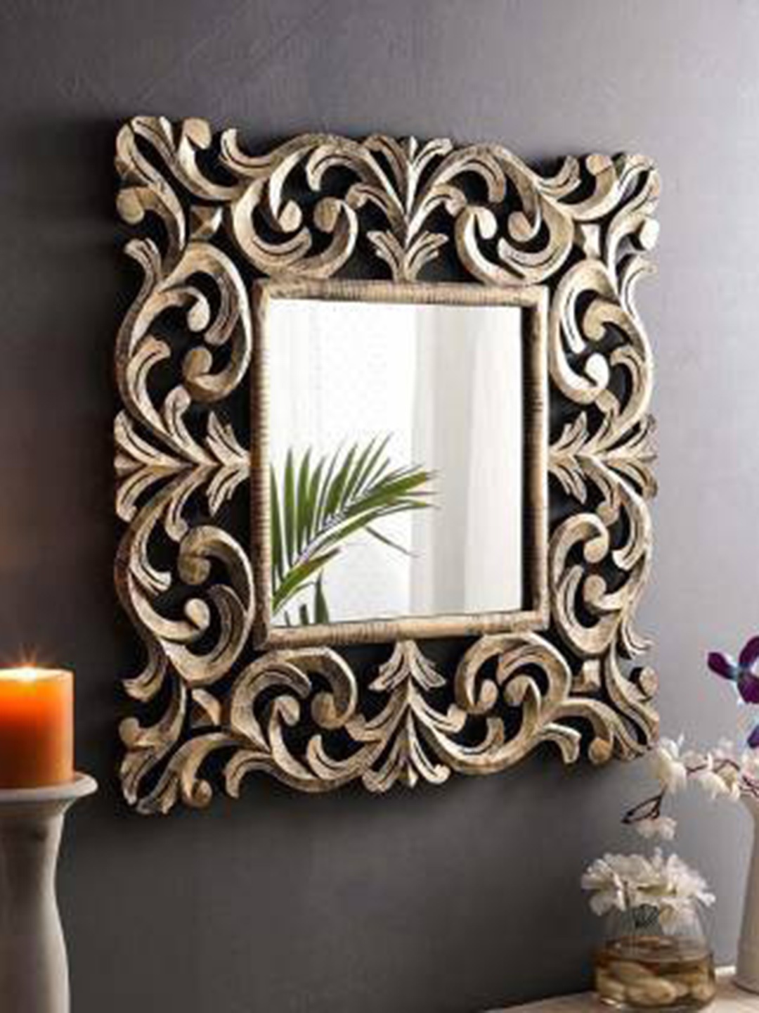 

VAS collection home Gold Toned Textured Wooden Wall Mirror