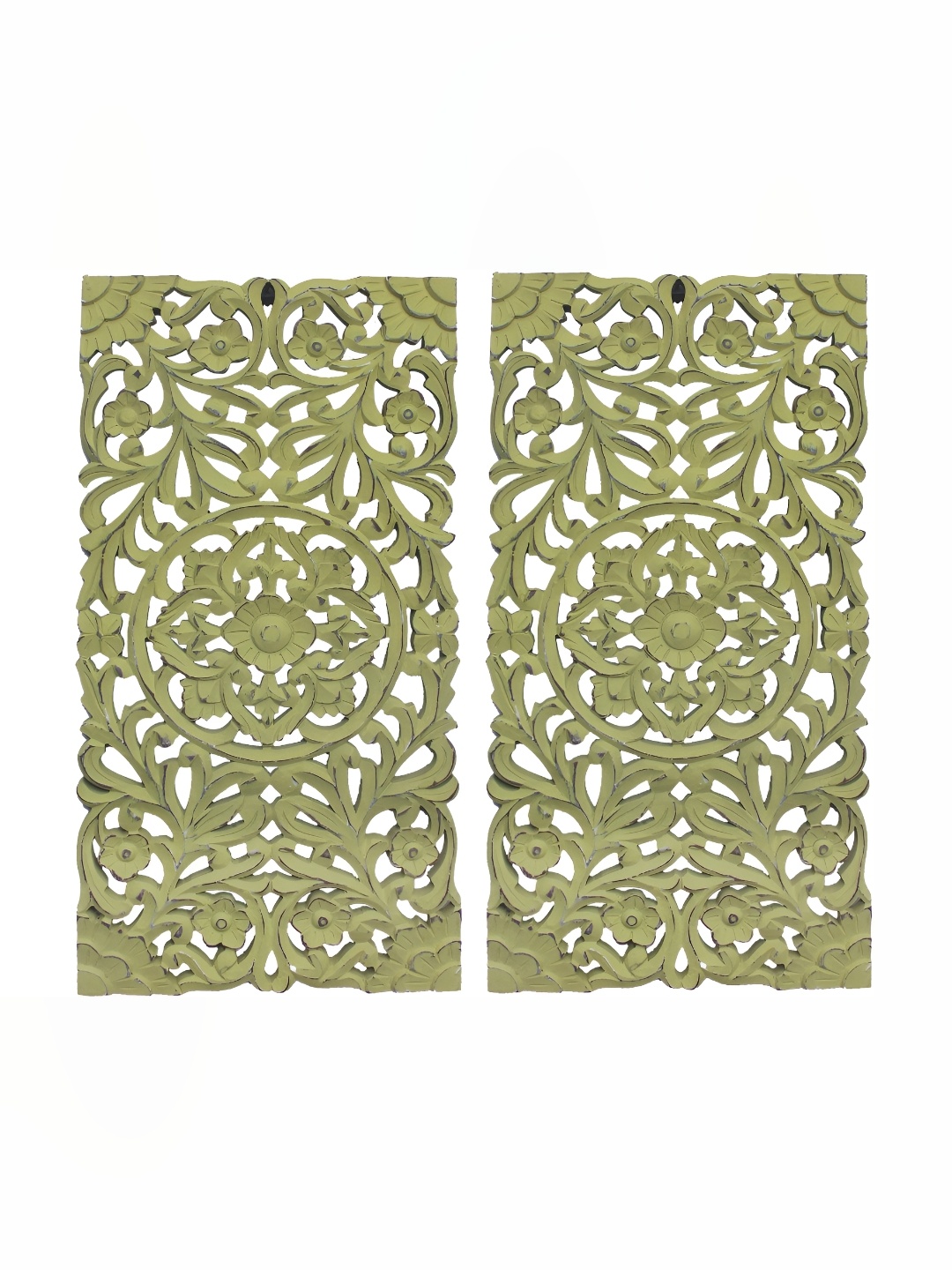 VAS collection home Green 2 Pieces Textured Wooden Wall Decor Plate