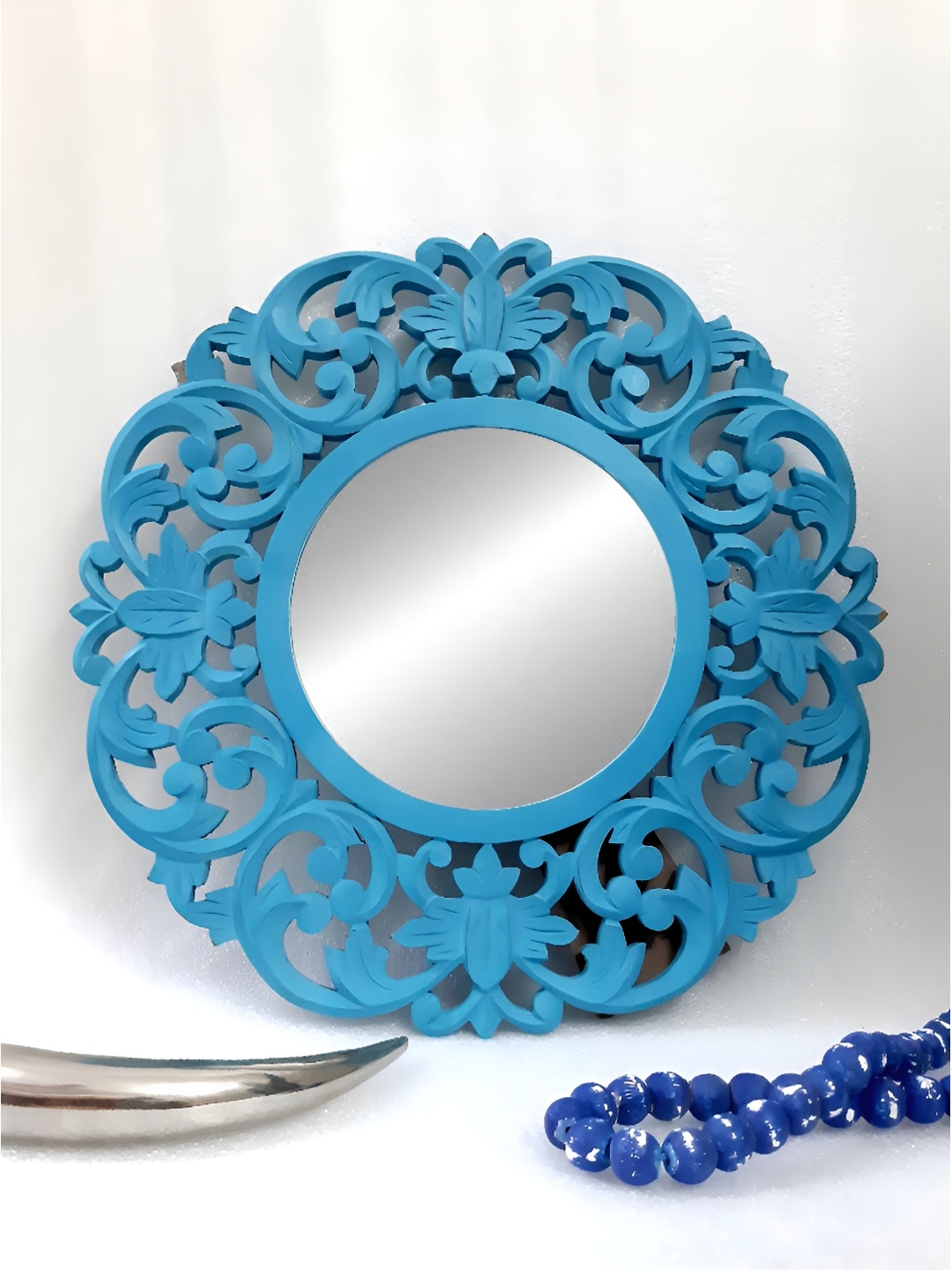 VAS collection home Blue Textured Wooden Wall Mirror
